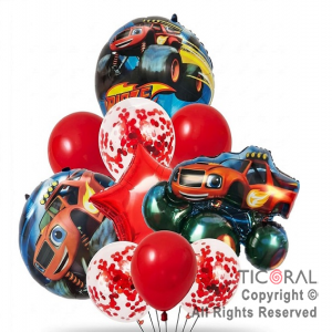 SET DE GLOBOS METALIZADOS BLAZE MONSTER MACHINES Y LATEX CON CONFETI x 10 UNIDADES
